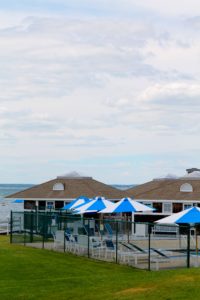 Poolside at a neighborhood club.