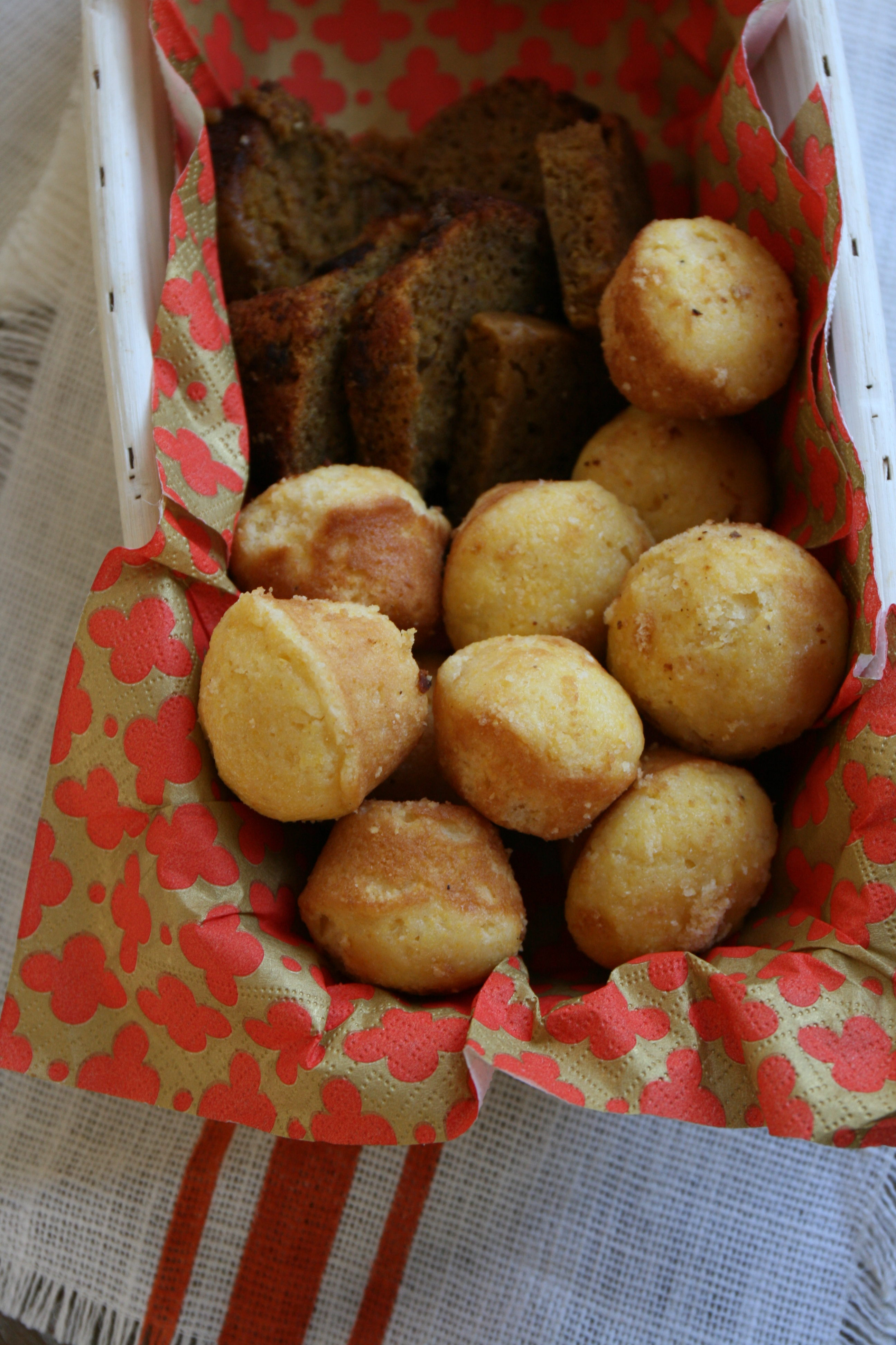 Serve a mix of breads and muffins.