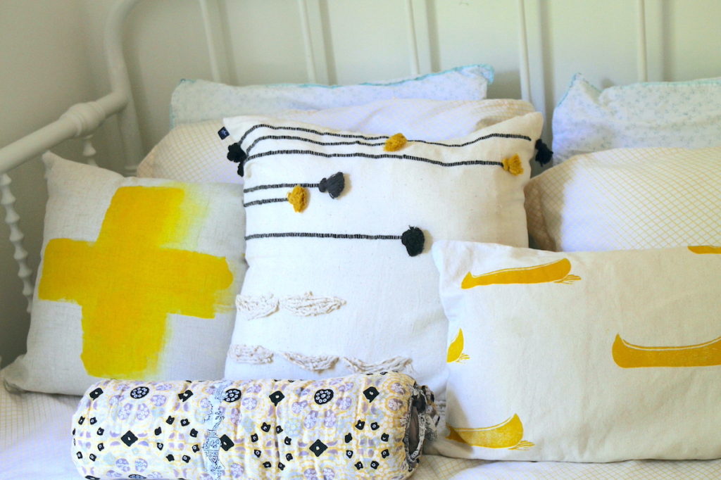yellow pillows bedroom design